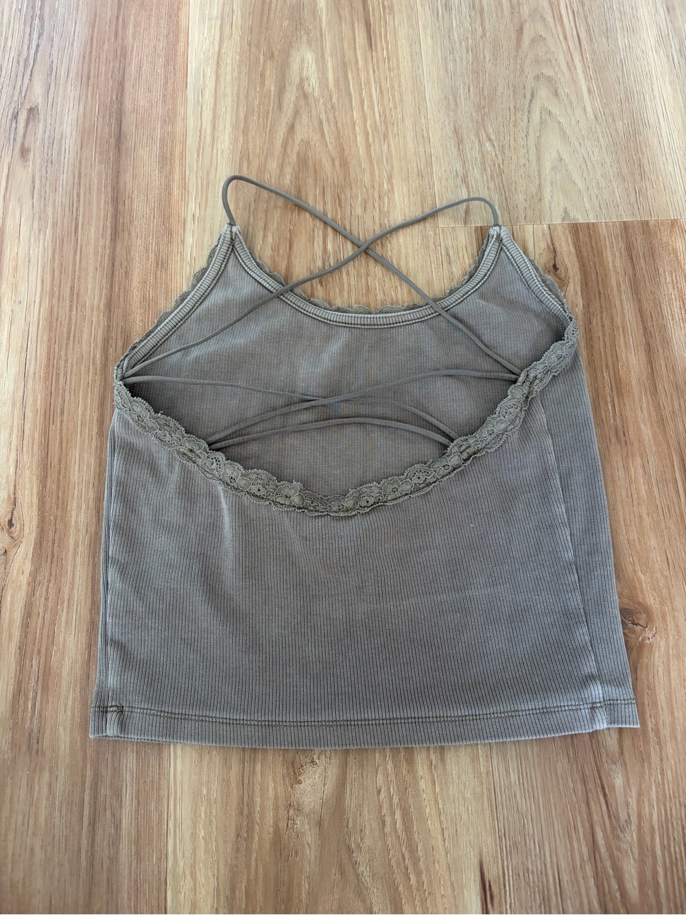 American Eagle Outfitters Olive Lace-Trim Ribbed Cami